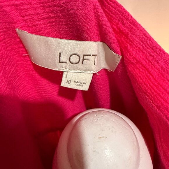 Loft Size XL Women's Gauze Hot Pink Top with Collar - Picture 3 of 4